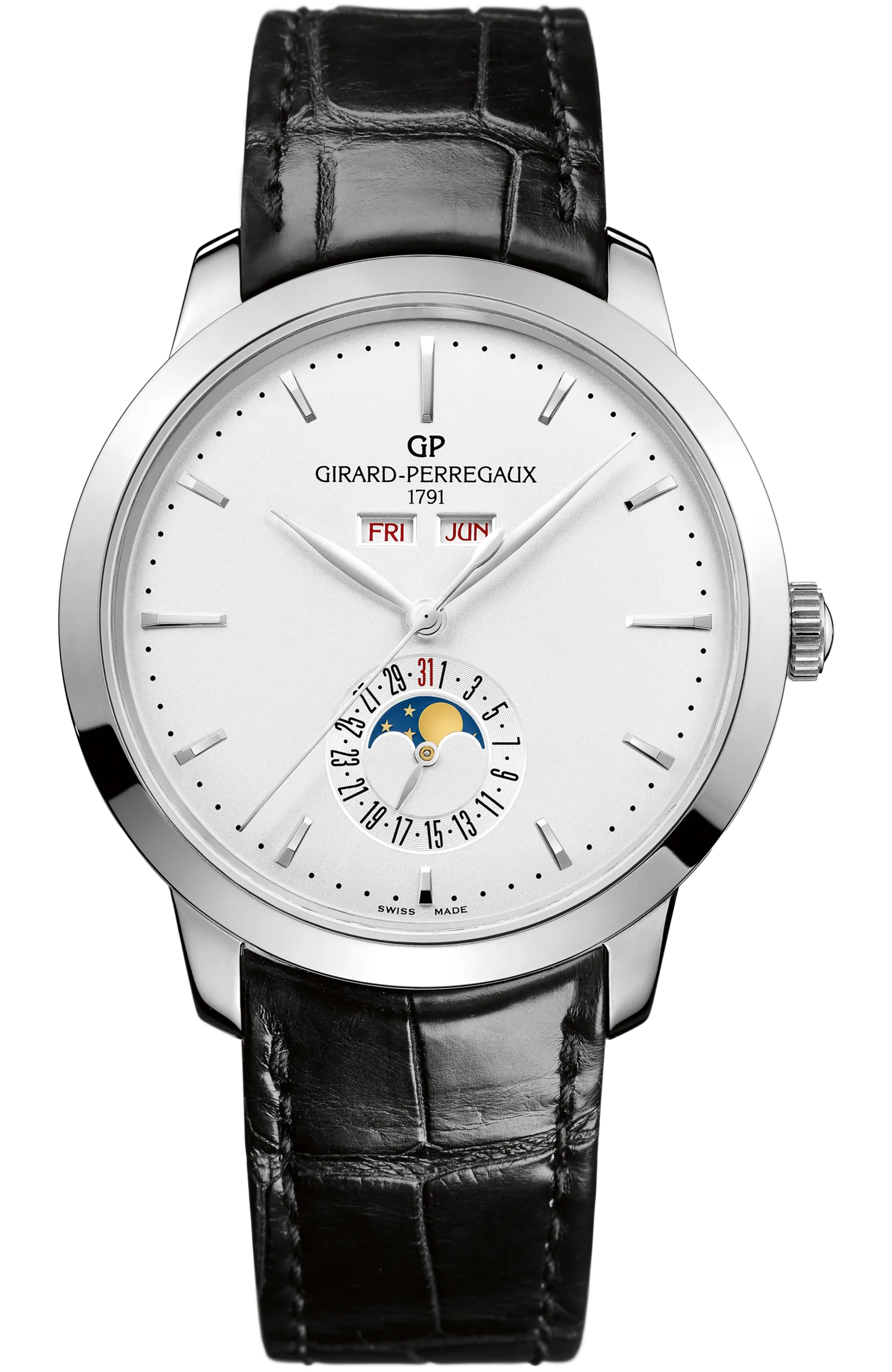 Girard-Perregaux 1966 Annual Calendar 40mm Ref. 49535-11-131-BB60, silver dial, steel case