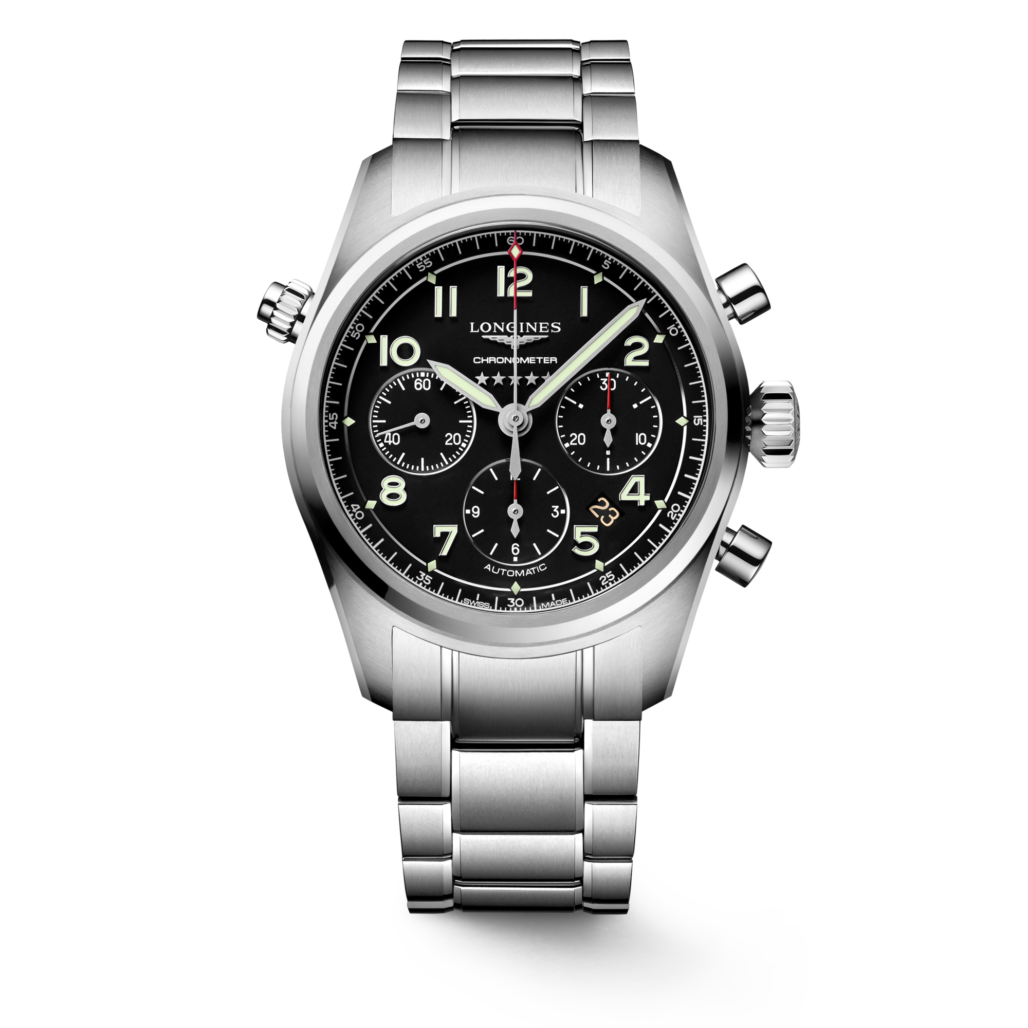 Longines Spirit Pilot Chronograph Ref. L3.372.4.53.6, black dial, steel case