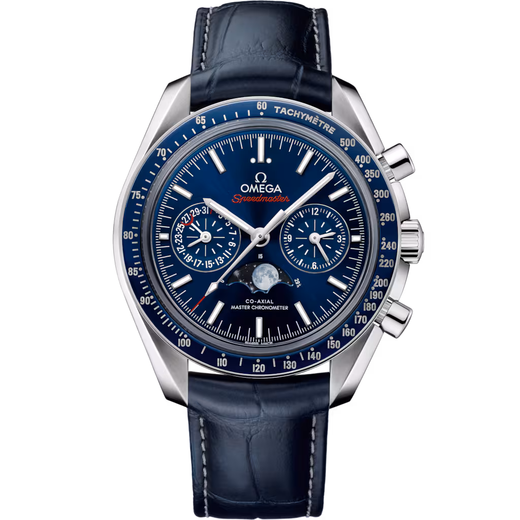 Omega Speedmaster Moonphase Chronograph (Master Chronometer) Ref. 304.33.44.52.03.001, blue dial, steel case